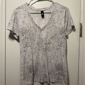 Adidas Women's Black and White Speckled V-Neck Tee